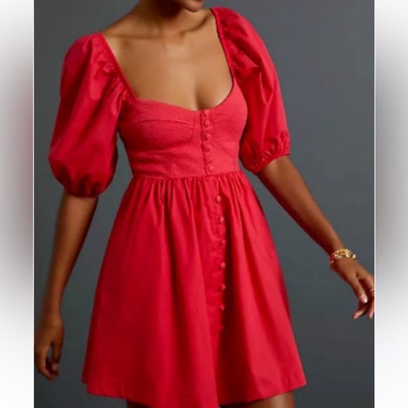 Maeve Dresses & Skirts - Maeve by Anthropologie red sweetheart mini dress puff sleeve